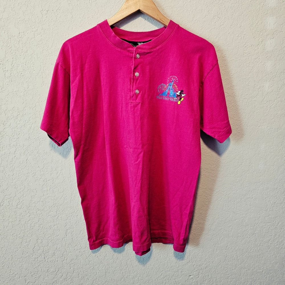 Vintage Disney Originals Pink Henley Shirt Mickey Mouse Walt Disney World SM/MED